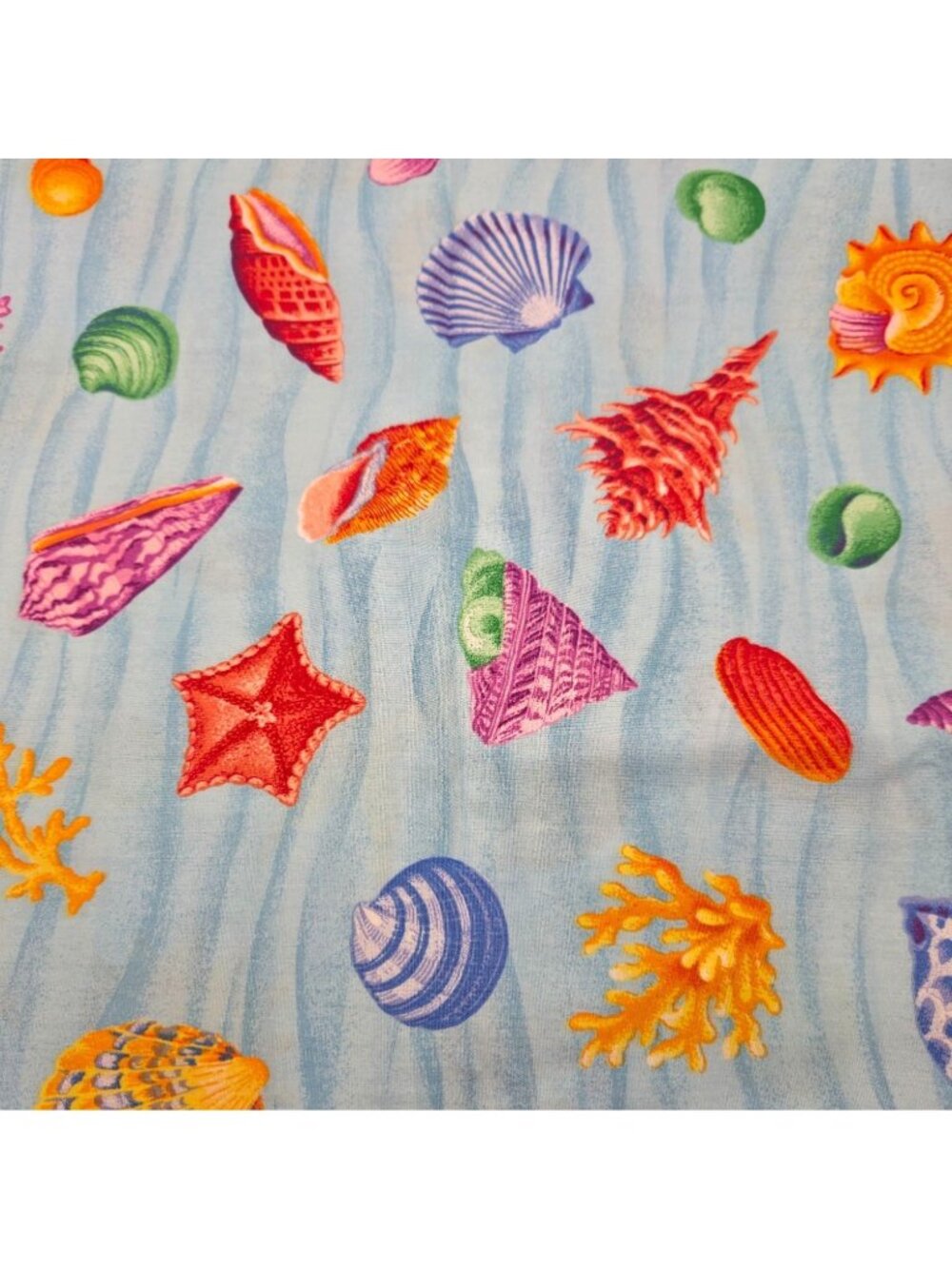 Cranston Collections Seashells Fabric Blue Cotton Quilting Sewing 58 x 44